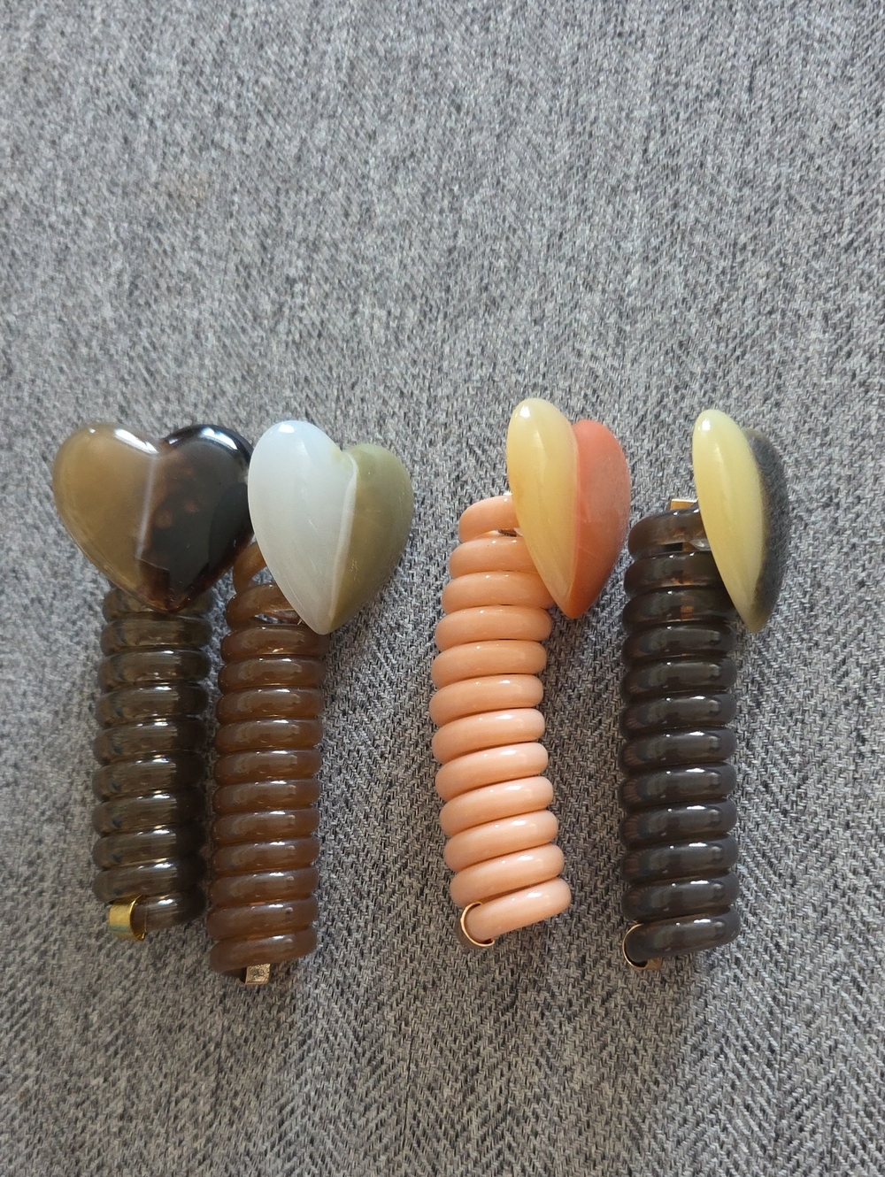 Heart Coil Hair Clip Set - Brown, Cream & Pink Women Jewelry